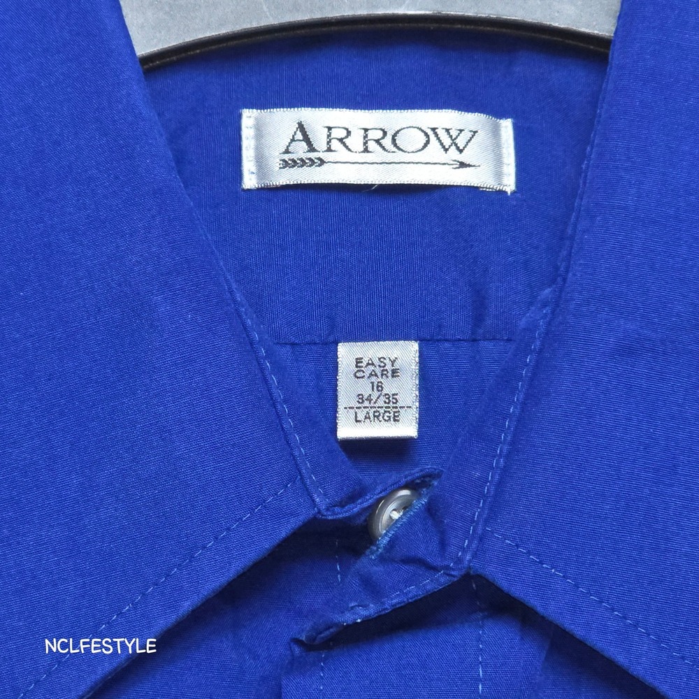 Arrow Mens Royal Blue Easy Care Dress Shirt Large 16 34/35 Super Broadcloth L/S - Picture 4 of 5